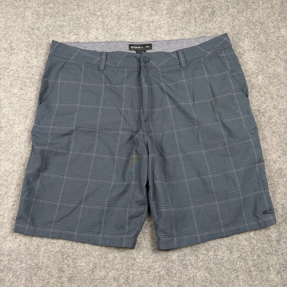 Oneill Shorts Mens 40 Gray Plaid Casual Hybrid Performance Boardshorts Surf Y2K